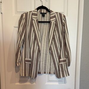 NYCC linen blend Black and Cream Striped Blazer Size L E1